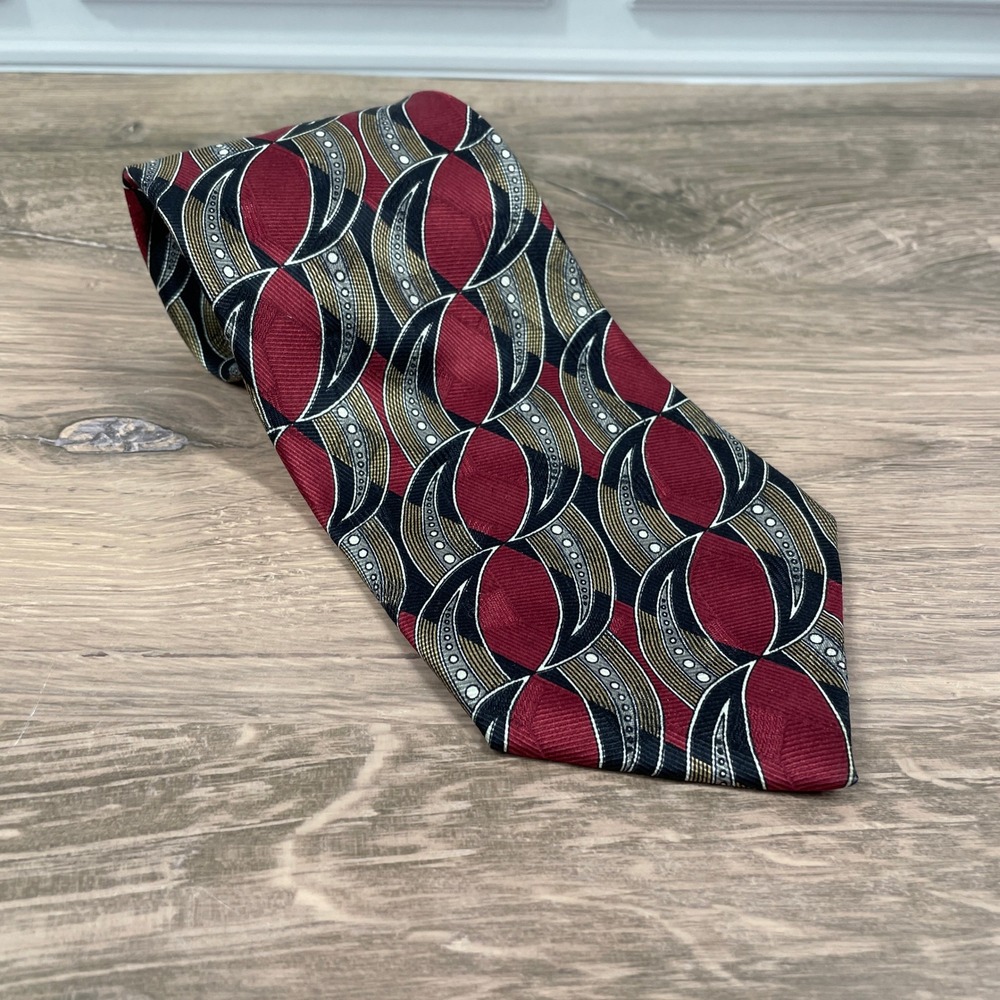 Robert Talbott Best of Class Mens Silk Necktie‎ Burgundy Gold Geometric Pattern